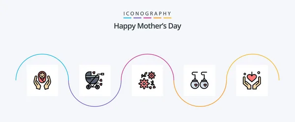 Happy Mothers Day Line Filled Flat Icon Pack Including Love — Stock Vector