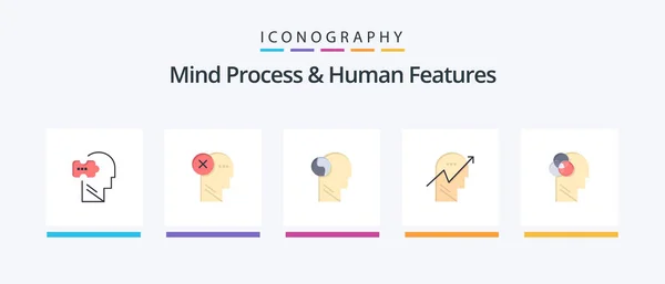 Mind Process Human Features Flat Icon Pack Including Human Arrow — Image vectorielle