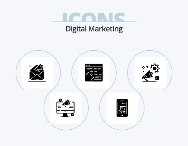 Digital Marketing Glyph Icon Pack Icon Design Cog Api Shopping — Stock Vector