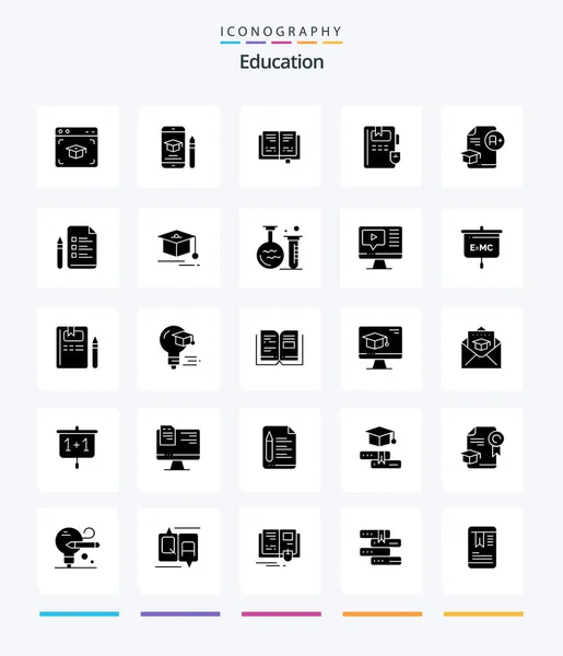 Creative Education Glyph Solid Black Icon Pack File Graduation Pencil — 스톡 벡터