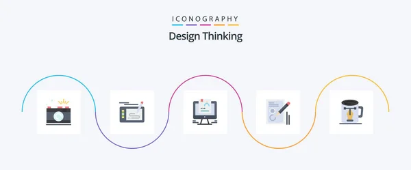 Design Thinking Flat Icon Pack Inclusiv Document Editare Desen Utilizator — Vector de stoc
