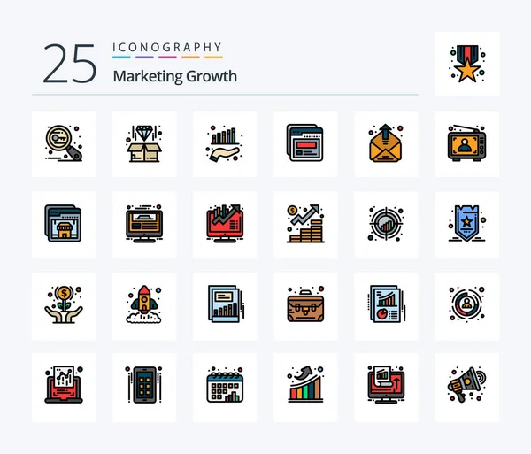 Marketing Growth Line Filled Icon Pack Including Contact Web Product — Vettoriale Stock