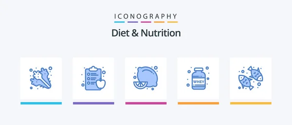 Paquete Iconos Azul Dieta Nutrición Que Incluye Saludable Dieta Comida — Vector de stock