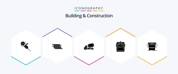 Building Construction Glyph Icon Pack Including Protection Mask Brick Roller — Vetor de Stock