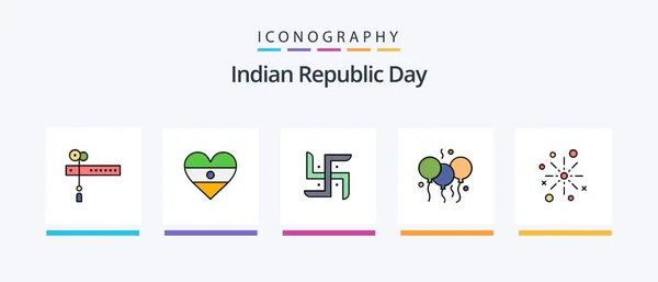 Indian Republic Day Line Füllte Icon Pack Einschließlich Indisch Hinduismus — Stockvektor
