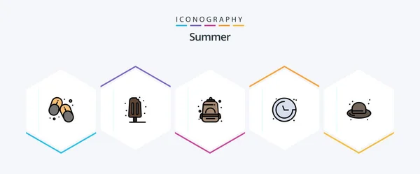 Summer Filledline Icon Pack Including Fashion Navigation Backpack Location Compass — Stock Vector