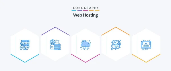 Web Hosting Blue Ikona Balení Včetně Diagramu Seo Hosting Web — Stockový vektor