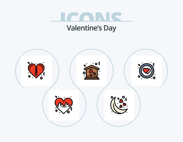 Valentinstag Linie Gefüllt Icon Pack Icon Design Buchstabe Liebe Herz — Stockvektor