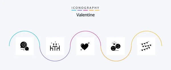 Valentine Glyph Icon Pack Termasuk Cinta Panah Cinta Jantung Hari - Stok Vektor