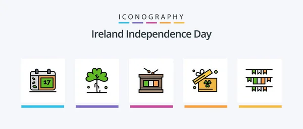 Irland Självständighetsdagen Linje Fylld Icon Pack Inklusive Keltisk Irland Dagen — Stock vektor