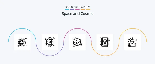 Space Line Icon Pack Including Space Alien Saturn Space Planet — Wektor stockowy
