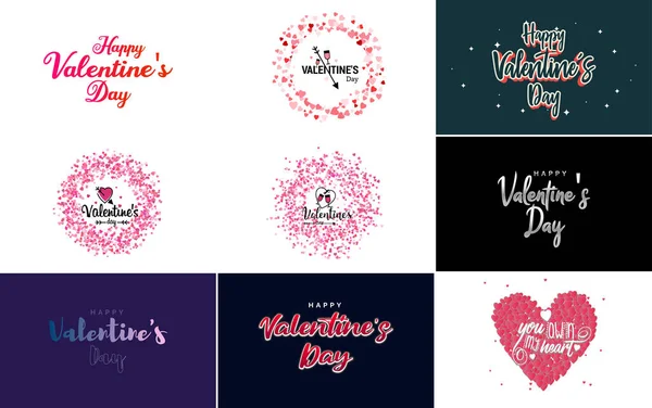 Happy Valentine Day Typography Design Heart Shaped Wreath Gradient Color — Stok Vektör