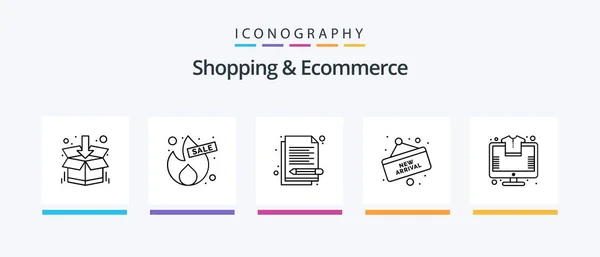 Compras Comercio Electrónico Línea Icon Pack Incluyendo Compras Compras Tienda — Archivo Imágenes Vectoriales