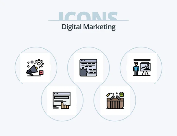 Digital Marketing Line Filled Icon Pack Icon Design Badge Achievement — Stock Vector