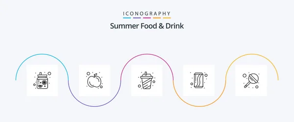 Summer Food Drink Line Icon Pack Including Lollipop Soda Cup — Image vectorielle