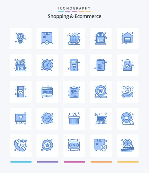Creative Shopping Ecommerce Pacote Ícone Azul Como Dólar Compras Comércio —  Vetores de Stock