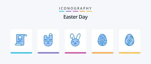 Easter Blue Icon Pack Including Easter Holiday Bynny Egg Decoration — Stockový vektor