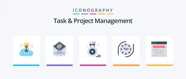 Task Project Management Flat Icon Pack Including Web Graph Award — Vector de stock