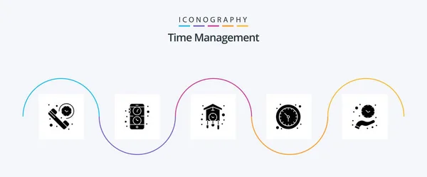 Time Management Glyph Icon Pack Mit Wanduhr Zeit Beobachten Ist — Stockvektor
