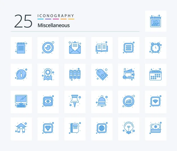 Miscellaneous Blue Color Icon Pack Including Grid Open Book Email — Archivo Imágenes Vectoriales