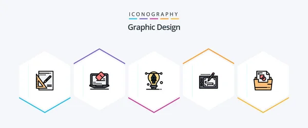 Графічний Дизайн Заповнена Лінія Іконок Включаючи Теку Документів Компонування Лампочка — стоковий вектор