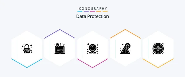 Data Protection Glyph Icon Pack Including Data Regulations Gdpr — 图库矢量图片