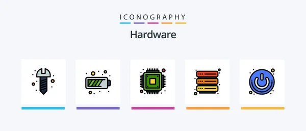 Linha Hardware Preenchida Icon Pack Incluindo Hardware Chip Computador Design —  Vetores de Stock