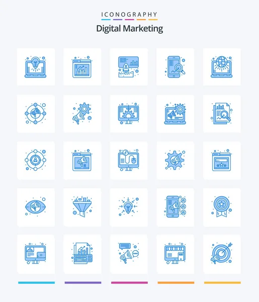 Creative Digital Marketing Paquete Iconos Azules Como Red Seo Datos — Vector de stock
