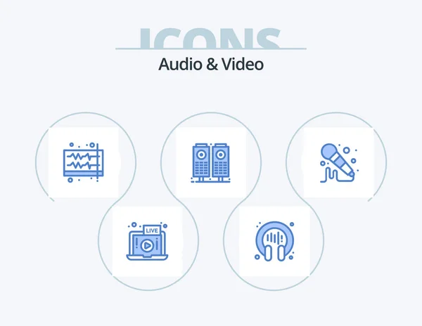 Ljud Och Video Blå Ikon Pack Ikon Design Mikrofon Högtalare — Stock vektor