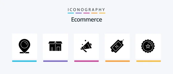 Ecommerce Glyph Icon Pack Including Ecommerce Значок Спикер Tag Рынка — стоковый вектор