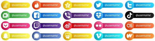 Elegant Follow Social Network Platform Card Style Icons Rakuten Twitter — Stock Vector