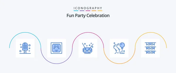 Party Blue Icon Pack Including Buntings Party Drum Celebration Balloons — Stockvektor
