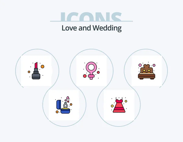 Wedding Line Filled Icon Pack Icon Design Dress Picture Wedding — Stock Vector