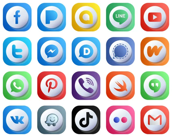 Cute Gradient Social Media Icons Pack Icons Wattpad Mesenger Twitter — Stock Vector