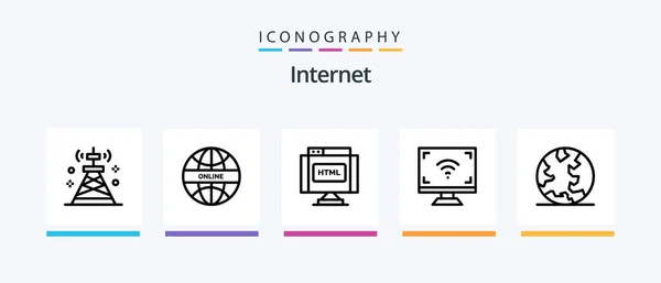 Internet Line Icon Pack Incluant Hébergement Internet Intelligent Multimédia Icônes — Image vectorielle