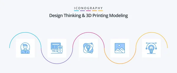 Design Thinking Printing Modeling Blue Icon Pack Inclusief Onderwijs Onderwijs — Stockvector