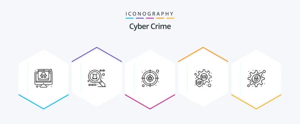 Cyber Crime Line Ikona Pakiet Tym Ustawienie Zamek Przestępstwo Cyberprzestępczość — Wektor stockowy