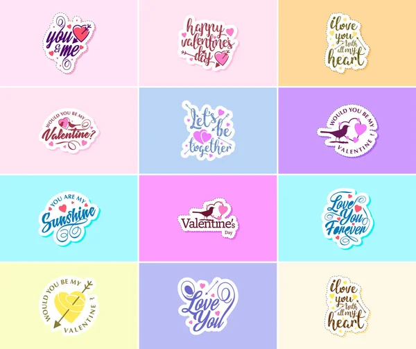 Valentine Day Time Sweet Words Beautiful Image Stickers — 图库矢量图片