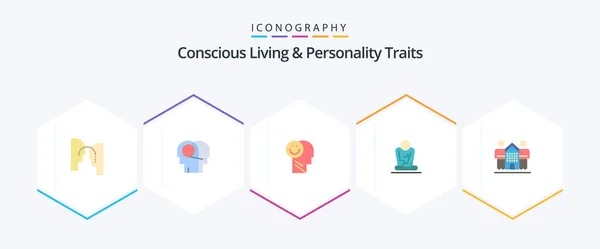 Concious Living Personality Traits Flat Icon Pack Including Culture Training — Stockvektor