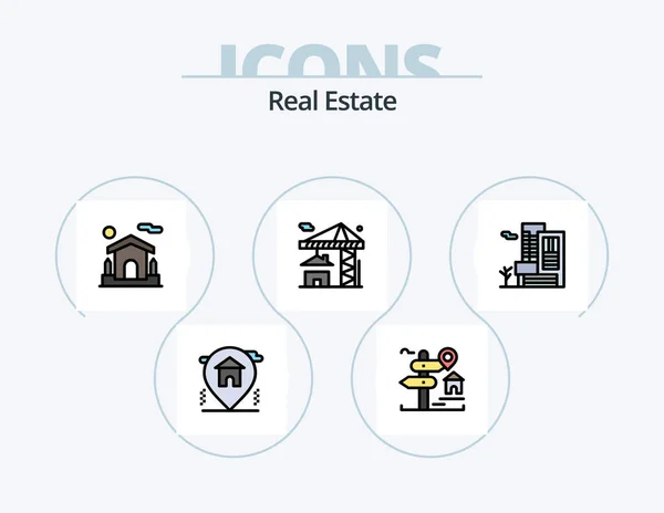 Real Estate Line Filled Icon Pack Icon Design Sol Para — Vetor de Stock