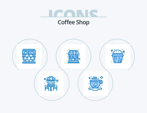 Cafetería Blue Icon Pack Icon Design Taza Tienda Hoja Café — Vector de stock