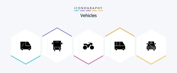 Vehicles Glyph Icon Pack Including Slash Motorcycle Disabled Passenger Van — Vetor de Stock