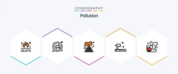 Pollution Filledline Icône Pack Compris Les Ordures Voiture Énergie Gaspillage — Image vectorielle