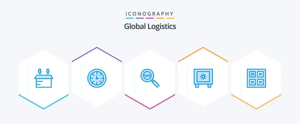 Global Logistics Blue Icon Pack Including Delivery Arrived Code Search — Stock Vector