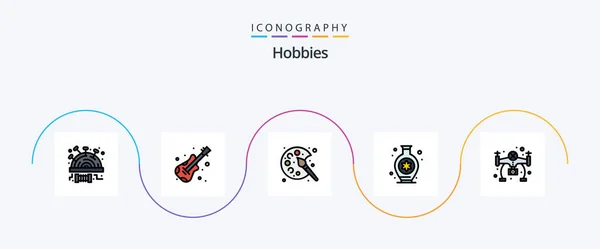 Hobbies Line Filled Flat Icon Pack Inkl Hobby Farbe Hobbys — Stockvektor