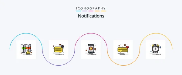 Notifications Line Filled Flat Icon Pack Including Alarm Speech Notification — Stock Vector