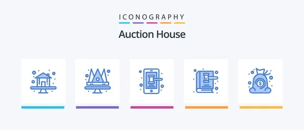 Auction Blue Icon Pack Including Bag Law Mobile Gavel Auction — Wektor stockowy