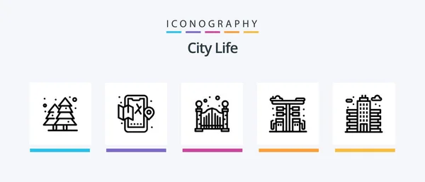 City Life Line Icon Pack Including Food Life Life City — Stock Vector