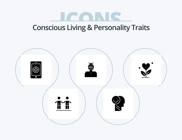 Concious Living Personality Traits Glyph Icon Pack Icon Design Stress — Stockový vektor
