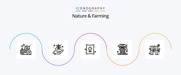 Nature Farming Line Icon Pack Including Bamboo Farming Nature Farm — Stock Vector